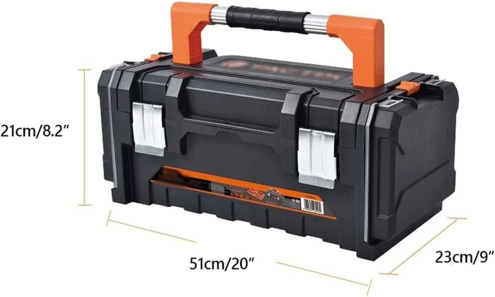 Solid Tool Box with Removable Tray 2 Parts Boxes, Plastic Portable Tool Organi