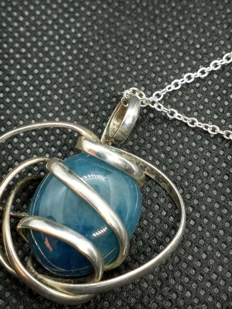 Handcrafted Blue Lorimar Sterling Silver Wrapped Pendant dainty Silver Chain