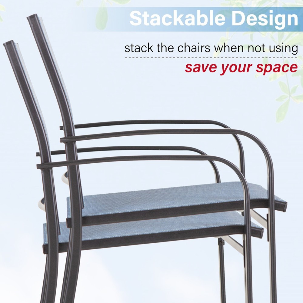 PHI VILLA 5 Piece Outdoor Dining Set Patio Table Chairs Set Stackable Chairs