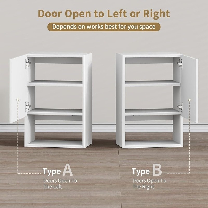 Adjustable Wall-Mounted Bathroom Cabinet W/ Soft-Close Doors & LED Light New