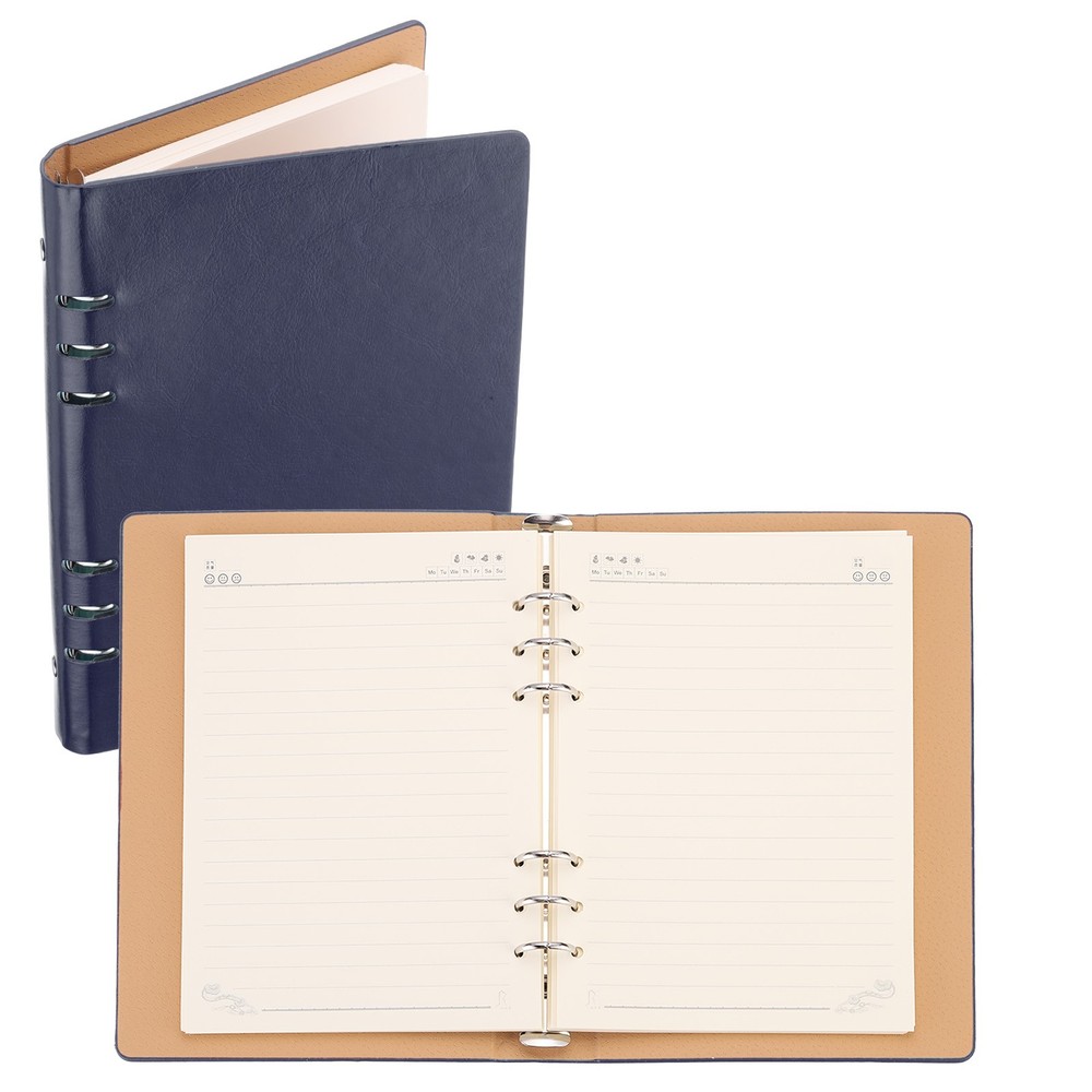 6 Ring Binder Cover A5 Leather Notebook Binder with 80 Sheets Paper, Blue