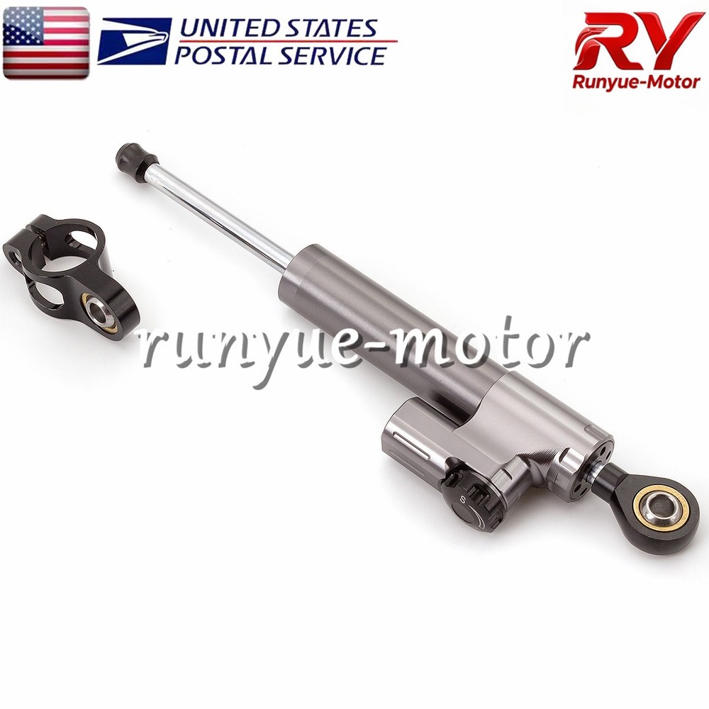 Gray CNC Adjustable Steering Damper Stabilizer Linear Control Universal Aluminum