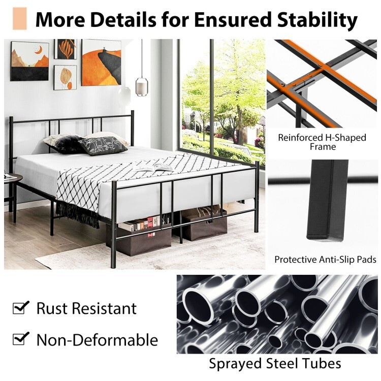 Queen Size Platform Bed Frame Heavy Duty Steel Frame w/High Headboard Footboard