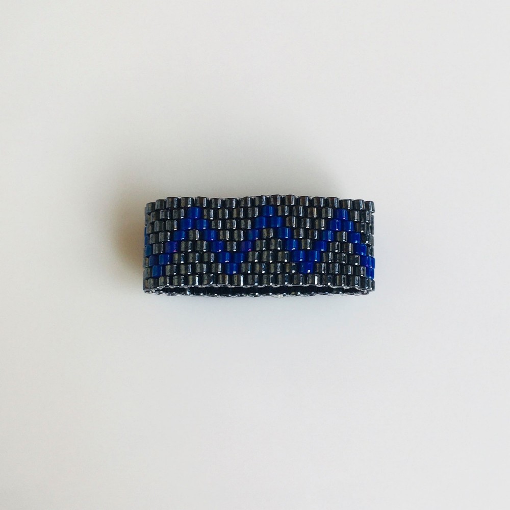 Geometric Beaded Ring, Custom Miyuki Seed Bead Wide Band Ring, Zigzag Pattern