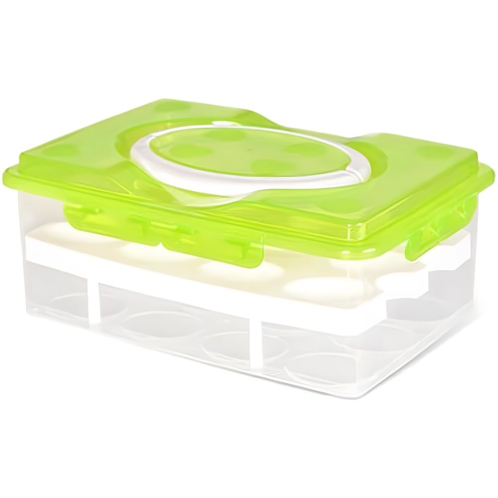 2 Tiers Egg Container Deviled Carrier Eggs Holder Holds 24 eggs, Green