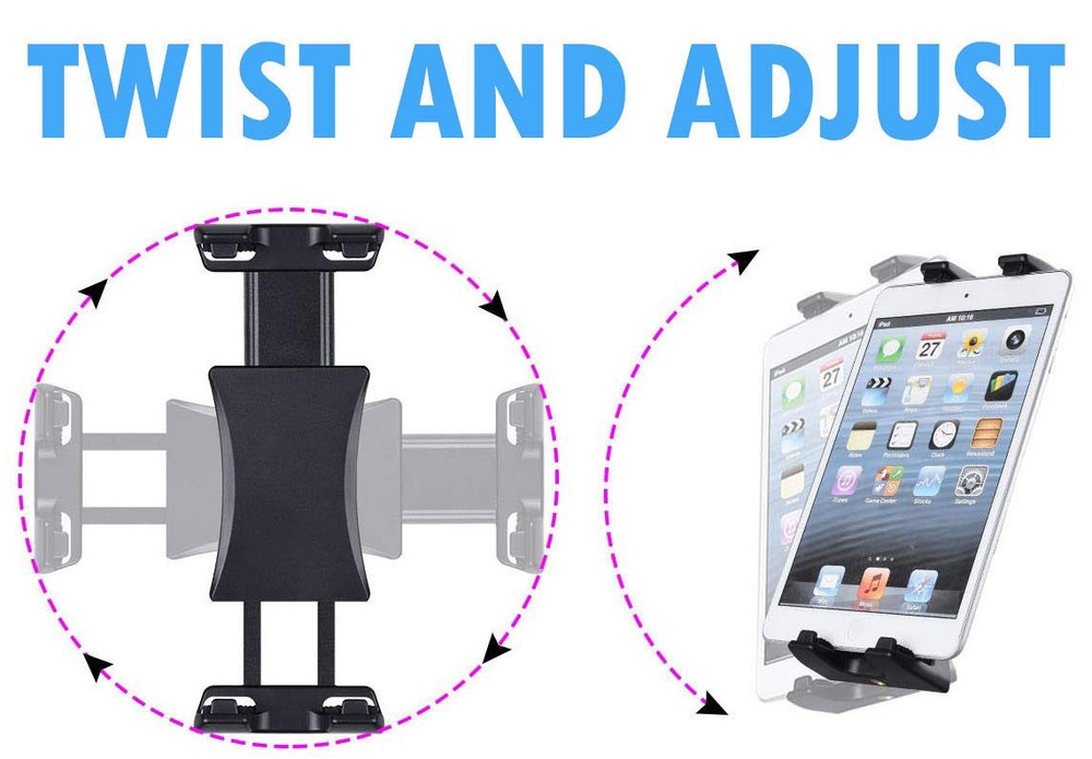 Car Seat Headrest Mount Holder Adjustable Universal for Tablet, iPad, Galaxy Tab
