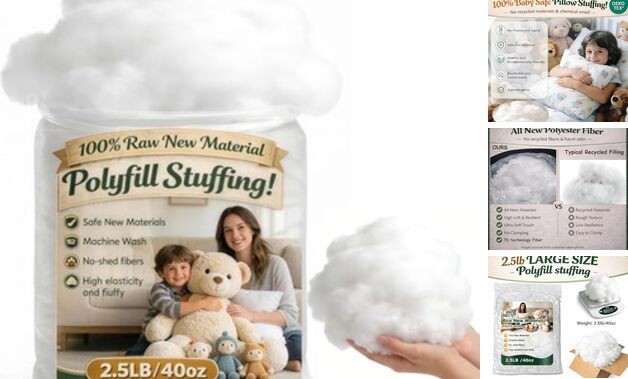 Pillow Stuffing 2.5lb/40oz, Polyfill Stuffing for Stuffed Animals, 2.5 Pounds