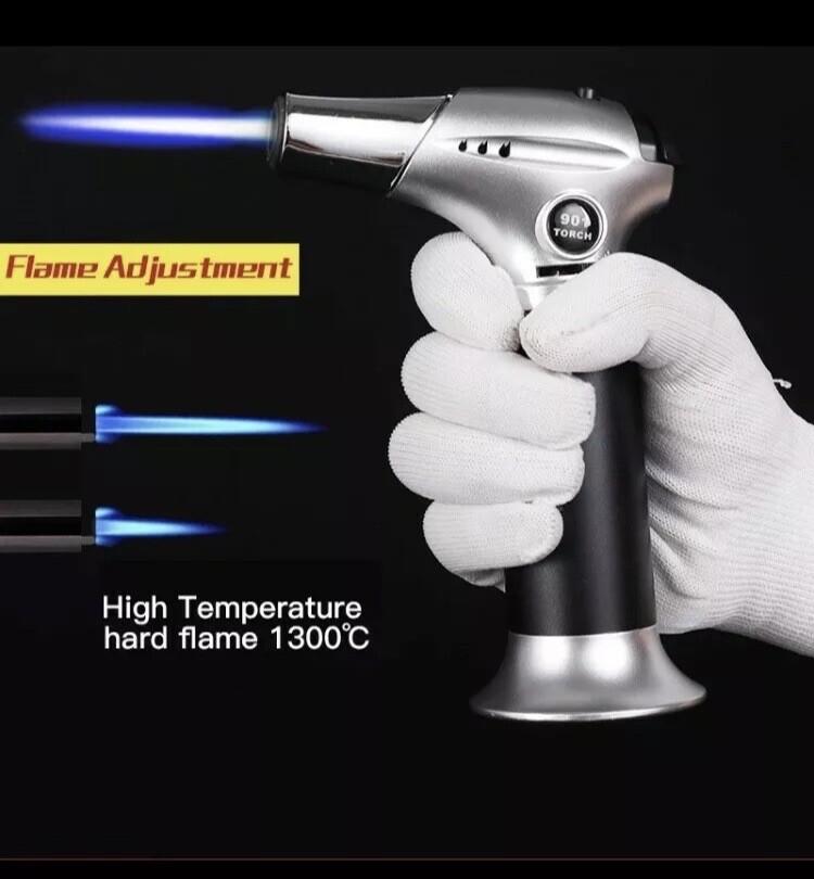 Jet Blow Torch Gun Lighter Silver For Cooking Baking Cigars Camp Fires Welding