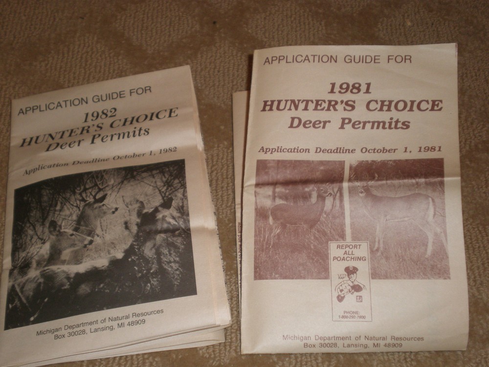 1 Each: APPLICATION GUIDE FOR 1981 & 1982 HUNTERS CHOICE Deer Permits with Maps