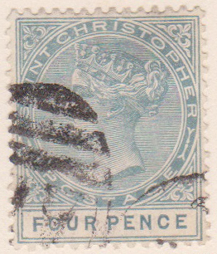 (F191-21) 1884 St Christopher 4d grey QVIC stamp (U)
