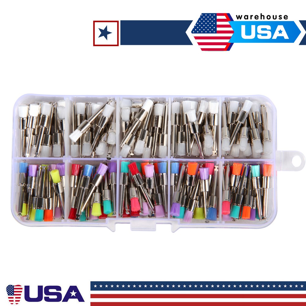200pcs Mixed Dental latch type prophy polishing brush flat E-type Brushes USA