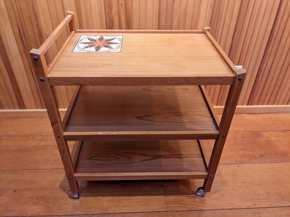 Vintage Danish Teak Mid Century Modern Serving Cart