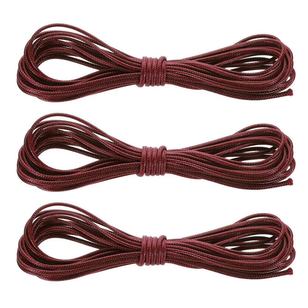 3Pcs Waxed Polyester Cord, 5.5 Yard 2mm Wax Bead Thread String, Date Red