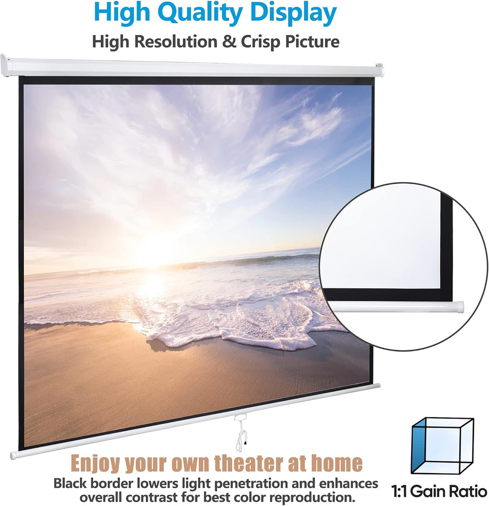 120'' Projector Screen Manual Pull Down, 1:1 Indoor Outdoor Projection Screen Mo