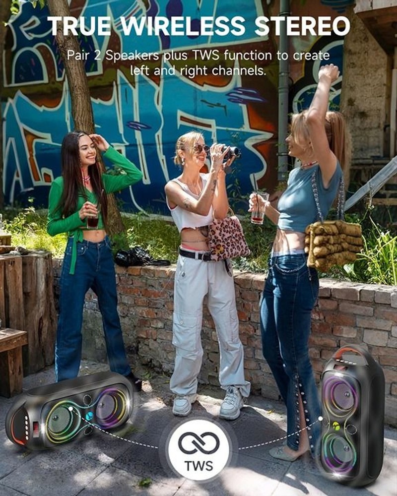 Wireless TWS Portable Bluetooth Speaker, Beat-Driven Lights