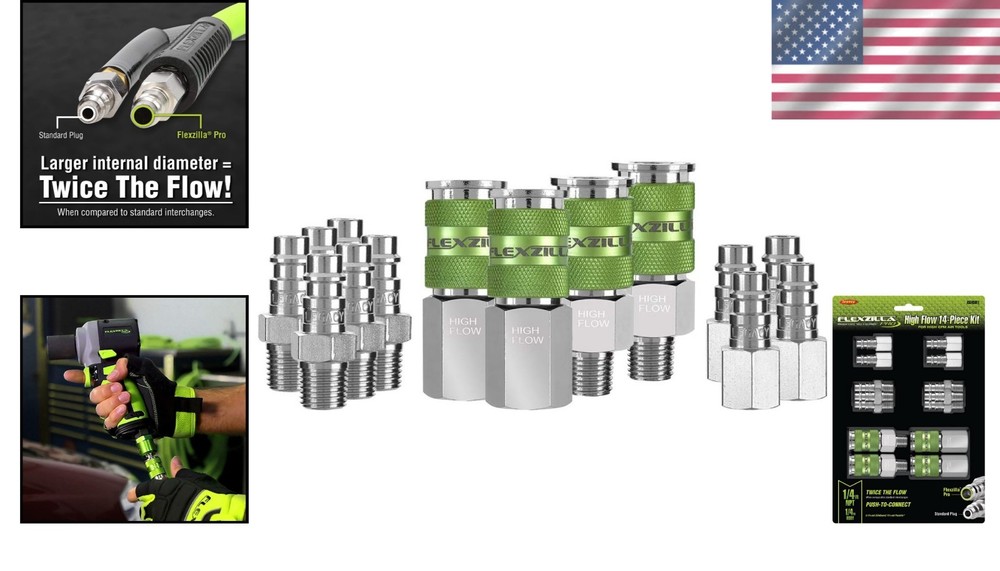 Flexzilla High Flow Coupler & Plug, 1/4" NPT, 14-Piece