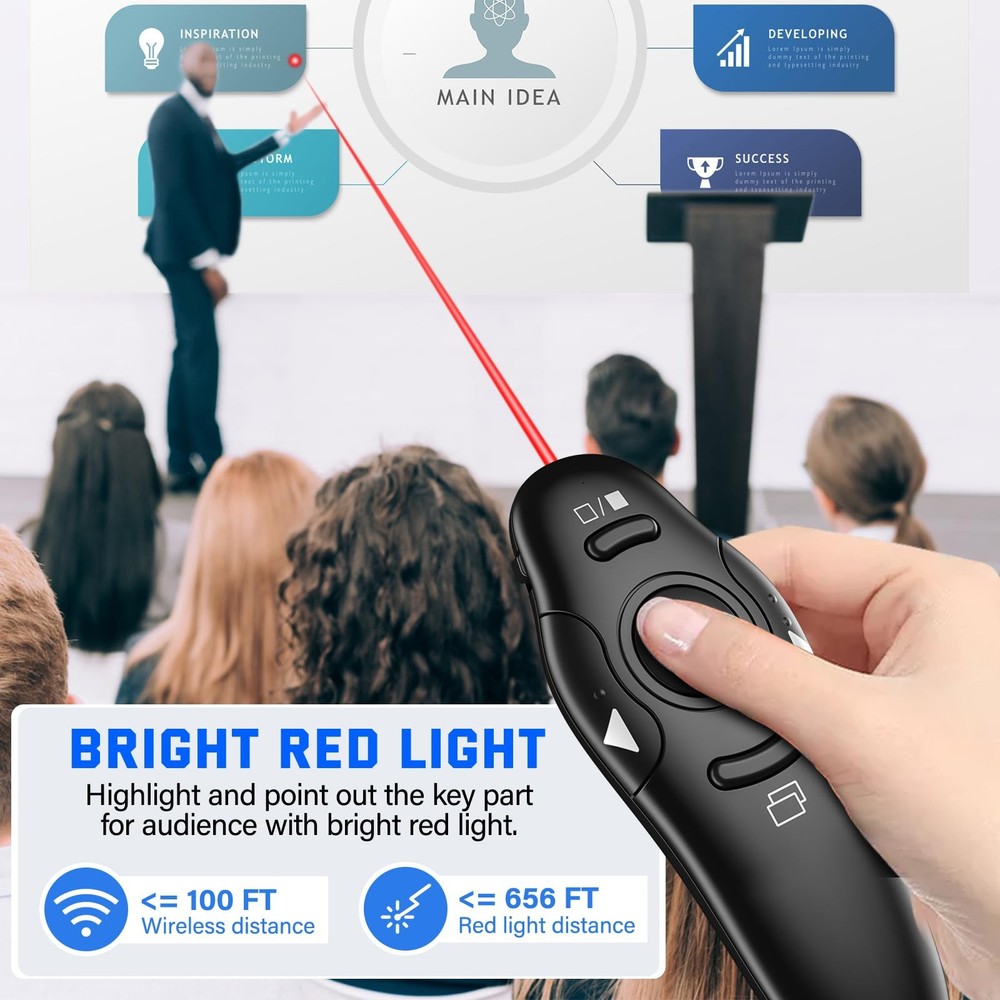 2-in-1 USB Presentation Clicker Wireless Presenter Remote with Laser Pointer,...