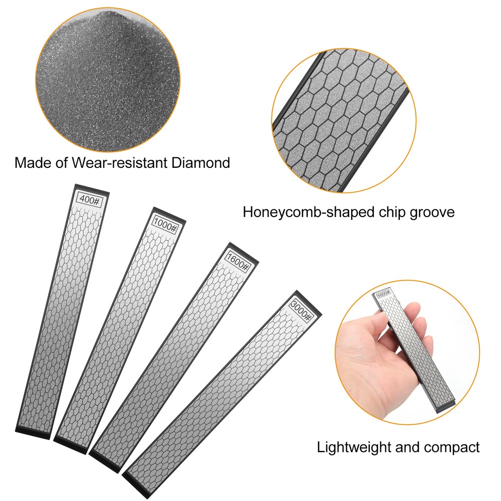 4PCS Diamond Sharpening Stone Set 400-3000 Grit Honeycomb Sharpener Whetstone