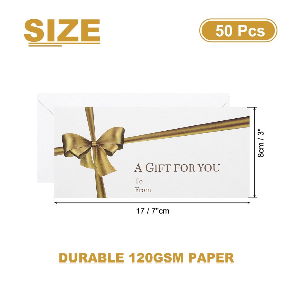 50Pack Mini Envelopes, 7x3 Card Envelope with Gold Ink Pen, White
