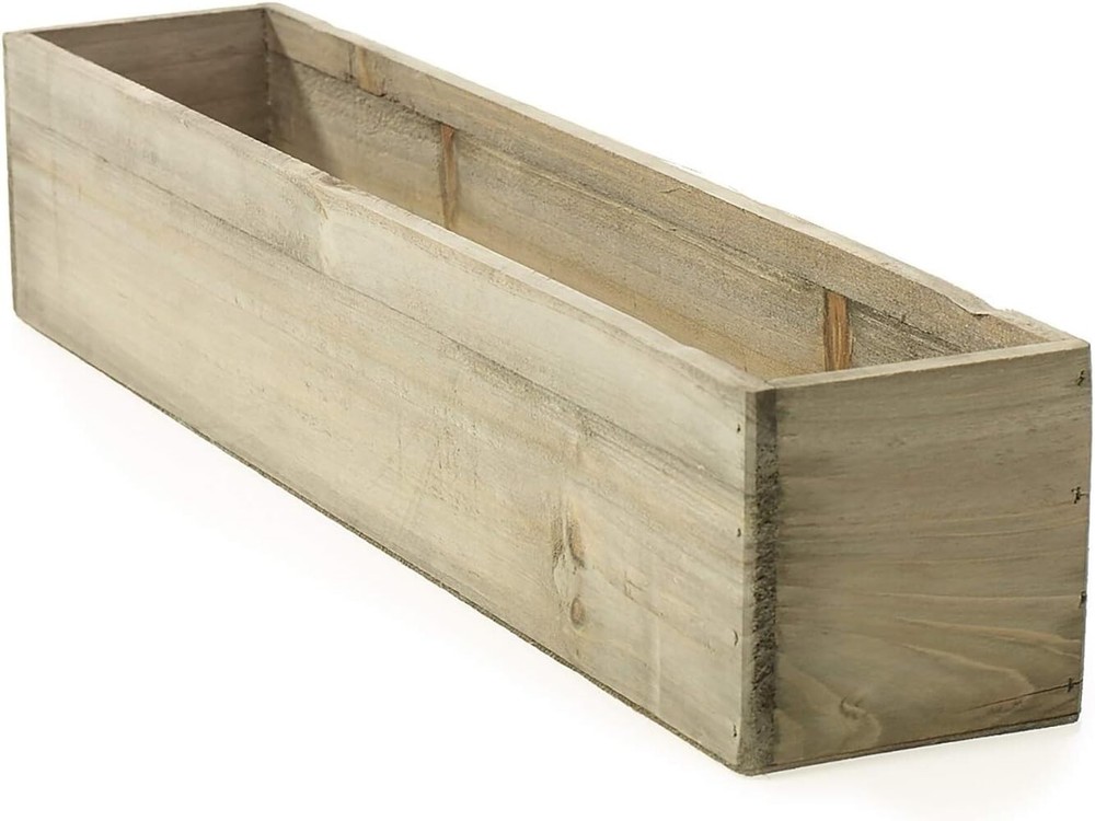 20" Rectangular Rustic Wood Planter with Plastic Liner