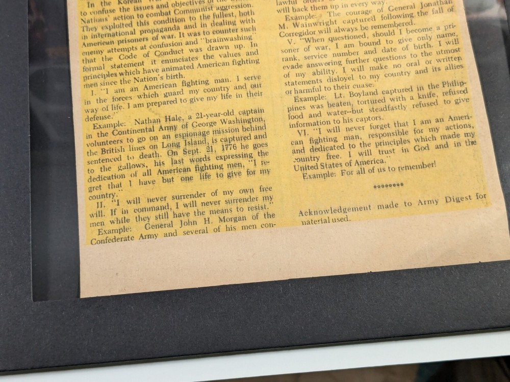 Framed US Fighting Man's Code Original Old Comic Book Ad Advert Wall War Brave