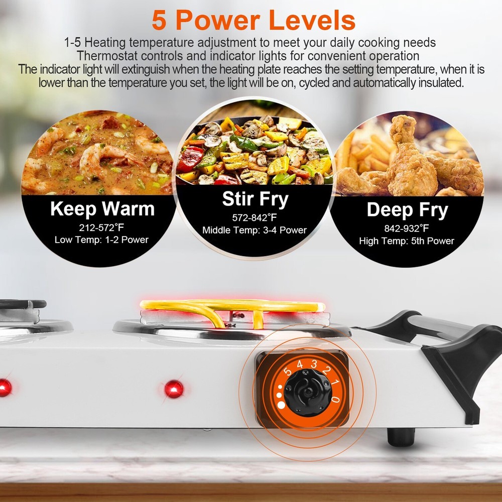 Electric Double Burner Stove Hot Plate Countertop Adjustable Temperature Control