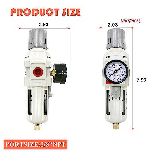 Air Filter Pressure Regulator Combo Piggyback, 5 Micron Brass Element, 3/8"NPT