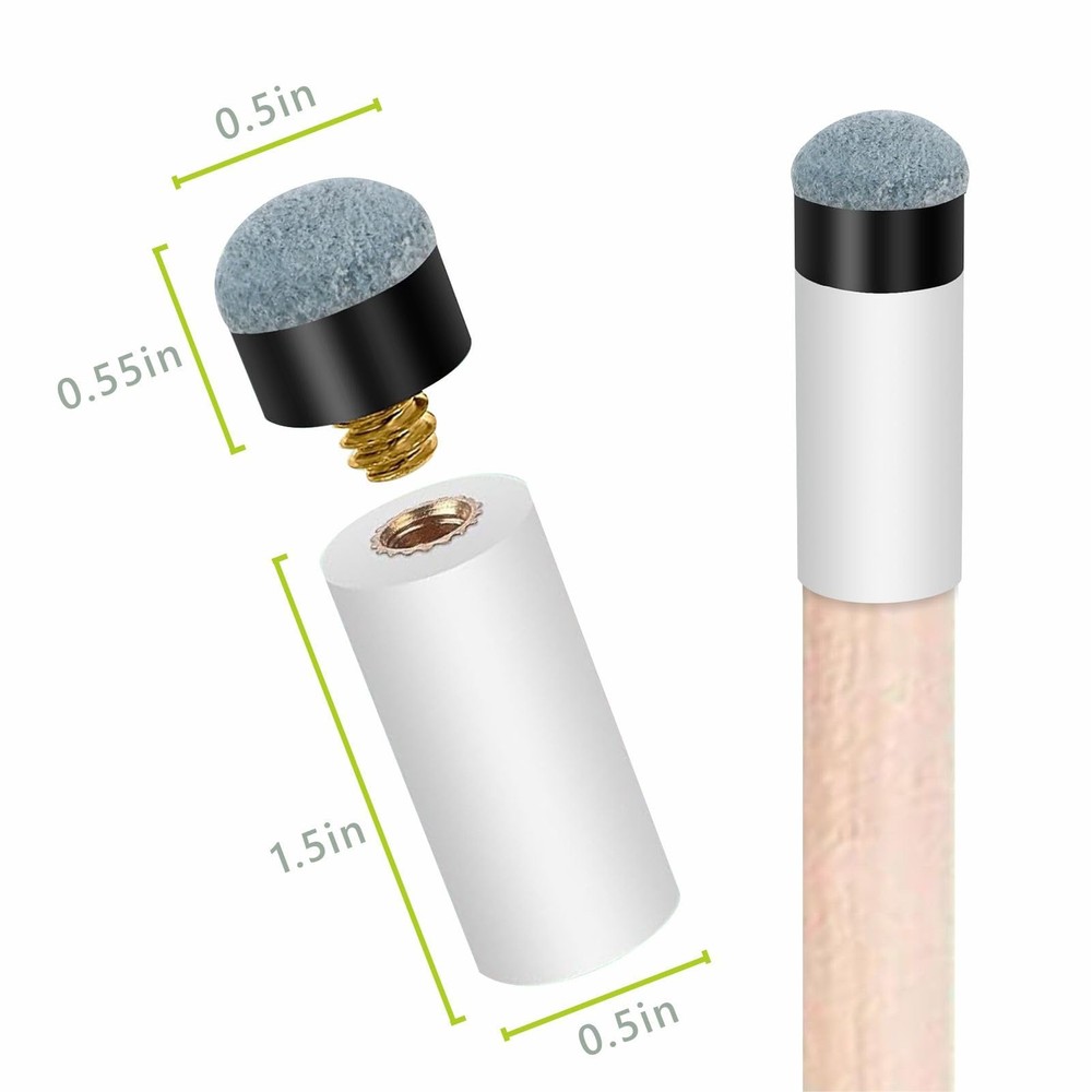 QEEGO 10 Sets Billiard Cues Tips Replacement with White Pool Cue Stick white