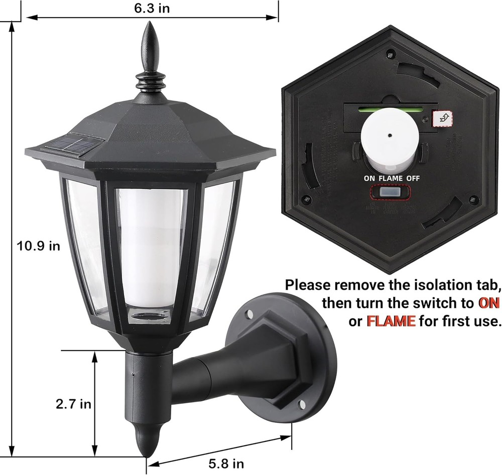 Dynaming 2 Pack Solar Flame Wall Lanterns Outdoor, Solar Powered Wall Mounted Sc