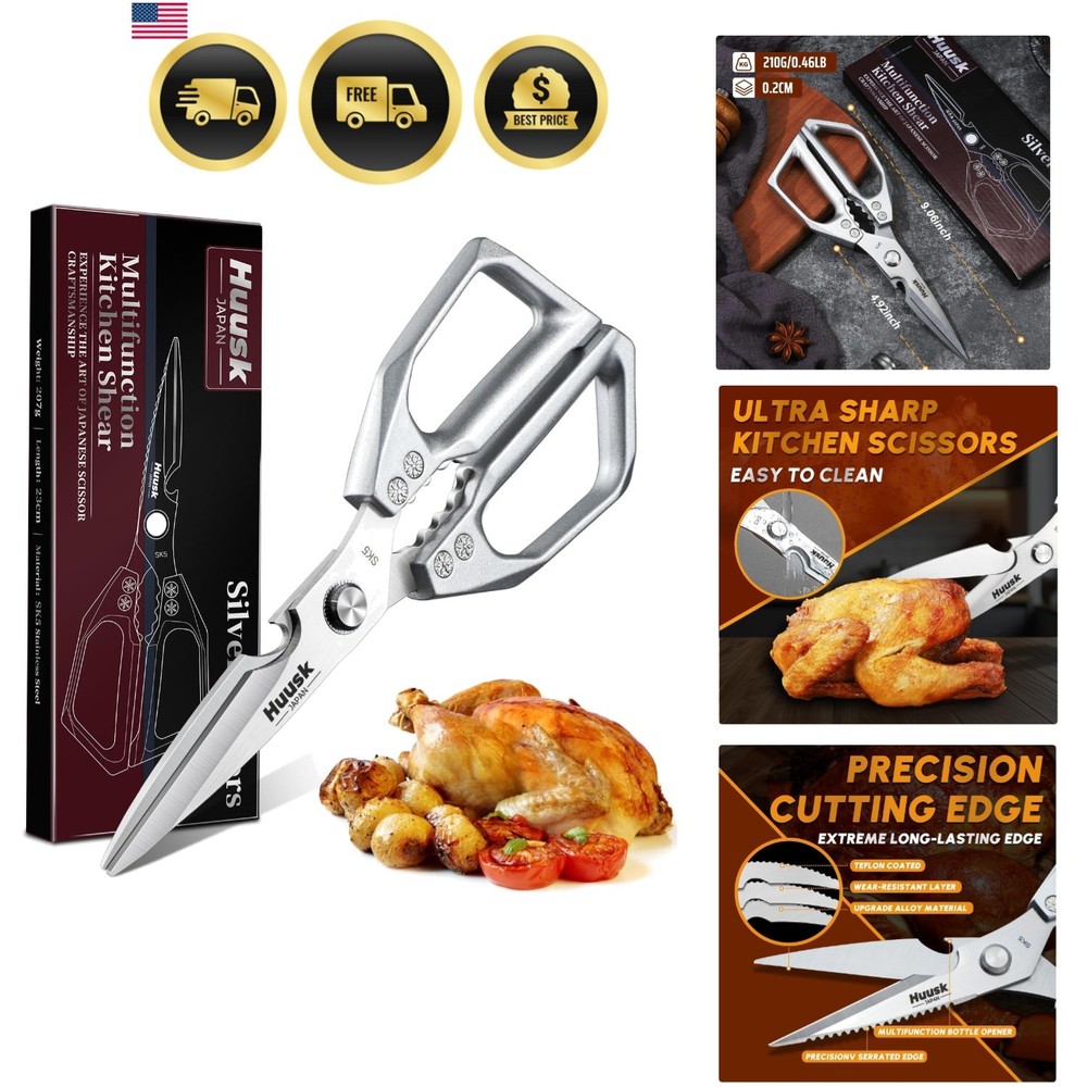 Kitchen Scissors All Purpose - Stainless Steel Kitchen Shear, Sharp Silver Me...
