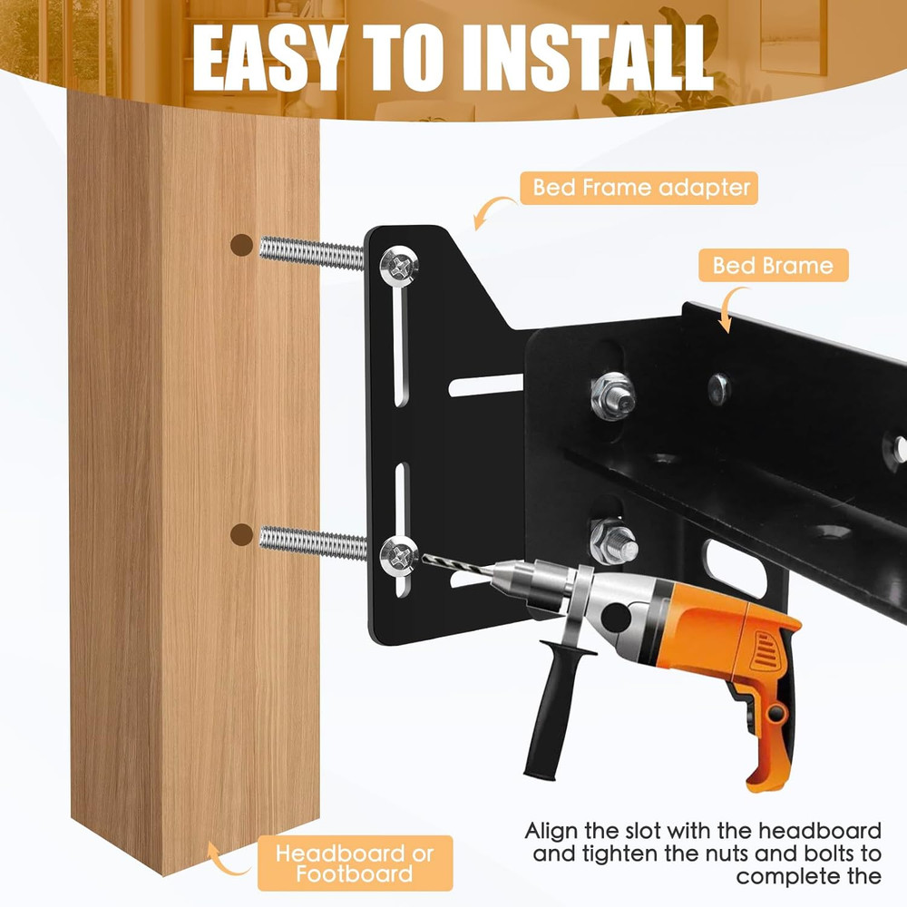 2Pcs Queen Bed Headboard Attachment Plates with Hardware Matte Black