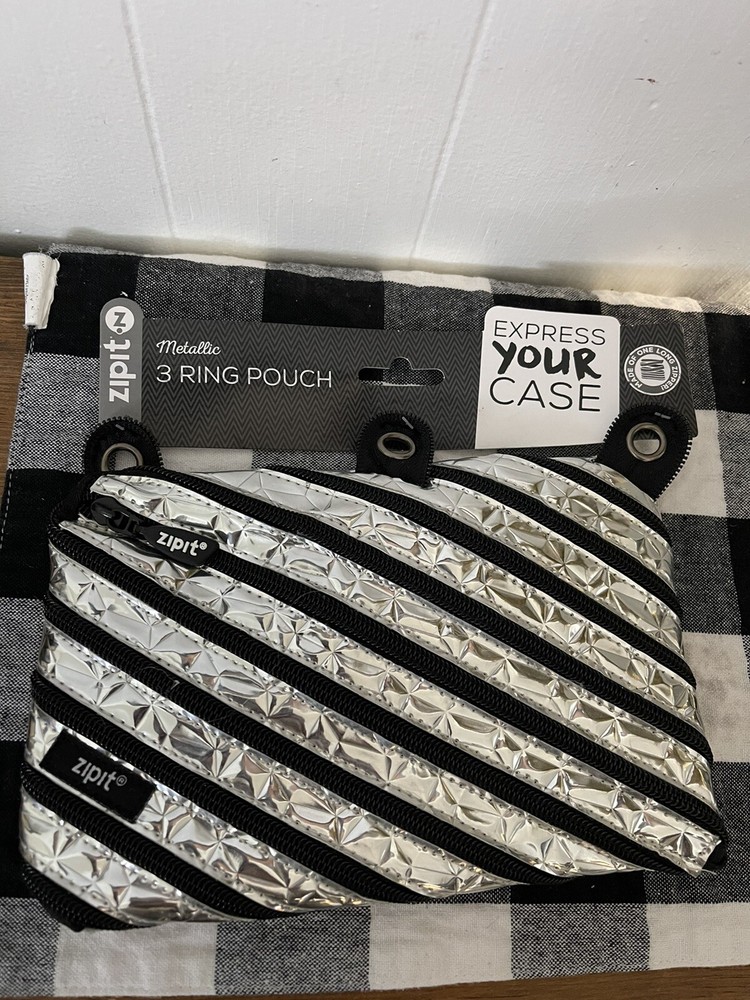 Zip It Metallic 3 Ring Pouch NWT Pencil Case
