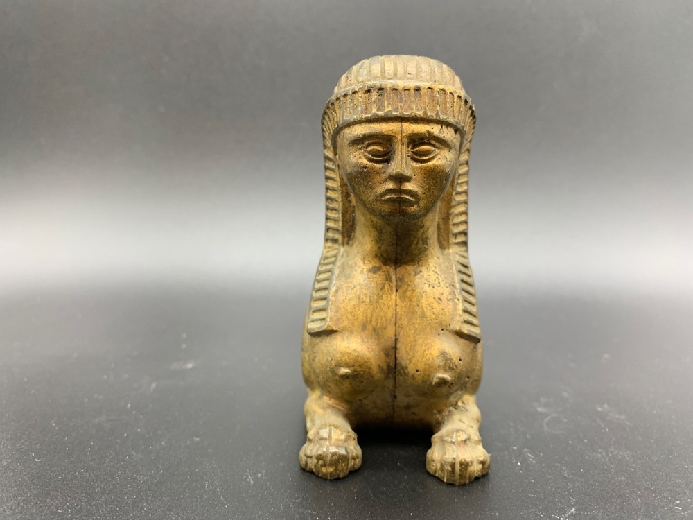 Antique Egyptian Revival Solid Brass Sphinx Pair of Figures