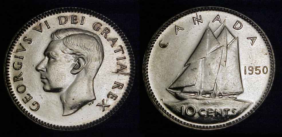 CANADA 1950 Ten Cents Ch BU