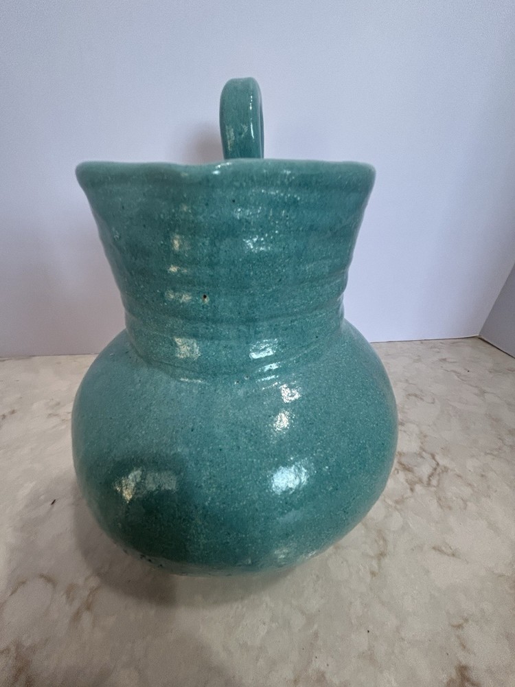 Art Studio 9”H Blue Pitcher Unique Handle Mexico