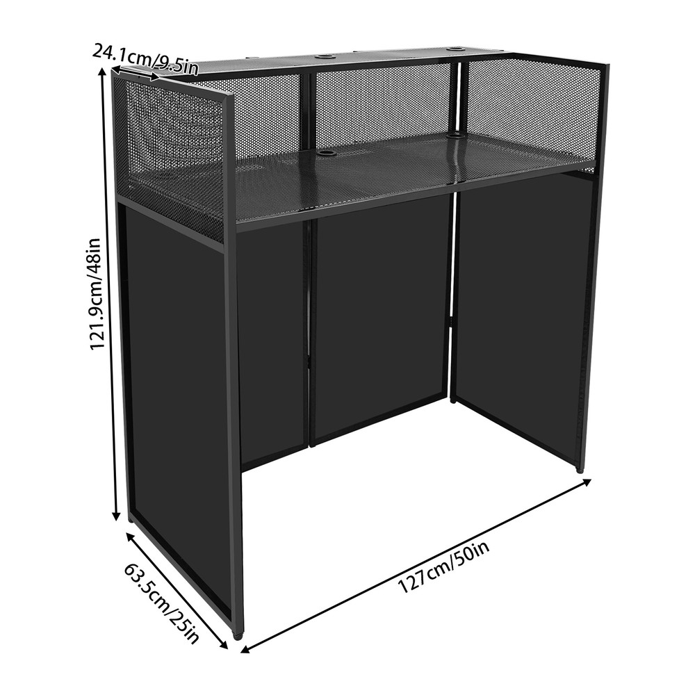 Foldable DJ Booth Stand DJ Booth Facade Table DJ Controller Stand with Casters