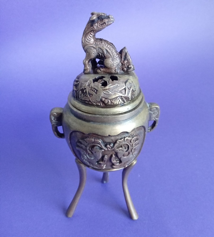 Vintage Brass Incense Burner with Fu Dog