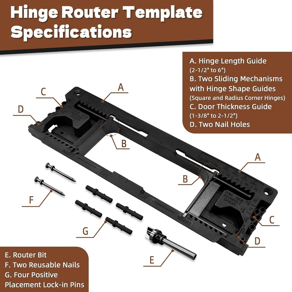 Door Jamb Hinge Jig, Door Hinge Jig, Hinge Router Template Compatible with 8 ...