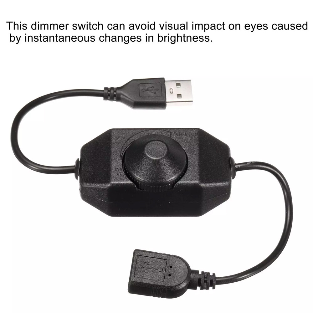 2pc 5V USB PWM Rotary Inline Dimmer Switch for LED Strips Lights Black