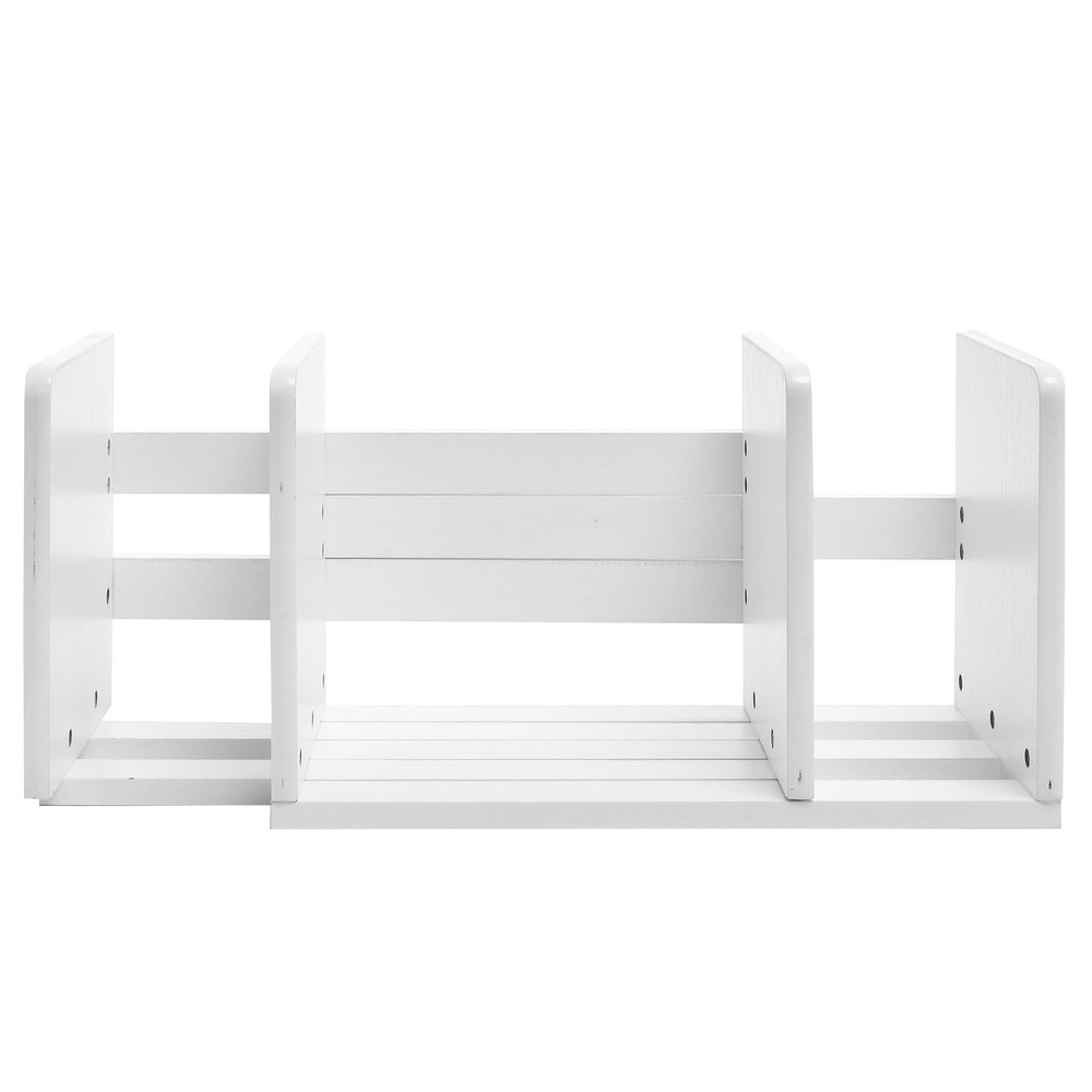 Expandable Wood Desktop Bookshelf / Adjustable Storage Organizer Rack, White
