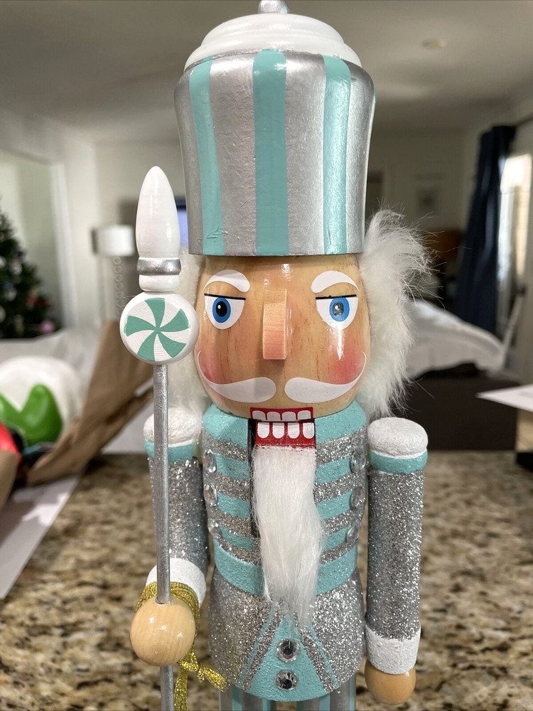Pastel Mint Nutcracker with Glitter Christmas Decor Holiday New Mint  14"