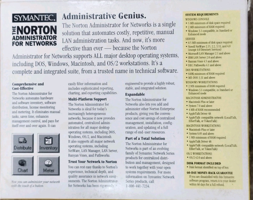 Symantec Norton Administrator for Networks Node 5 ver 15 Windows DOS Macintosh