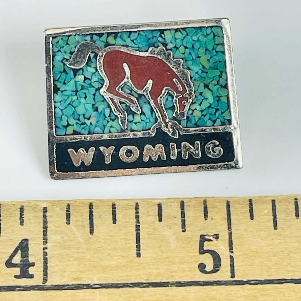 Wyoming Bucking Horse State Symbol Pinback Button approx. 1" Rectangular
