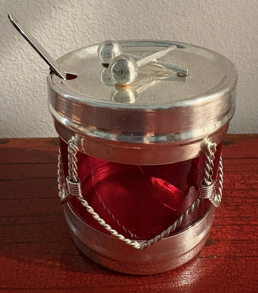 FB Rogers Silver Plate Snare Drum Condiment Red Jar