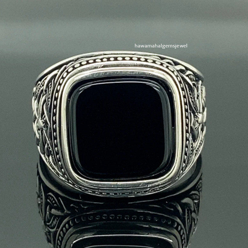 Solid 925 Sterling Silver Handmade Black Onyx Men's Ring Gift For Him