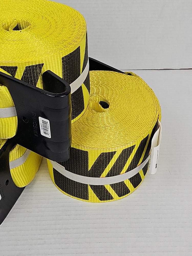 (3 Pack) Kinedyne 4"x30' Winch Straps with Flat Hook, Flatbed Tie Down Strap