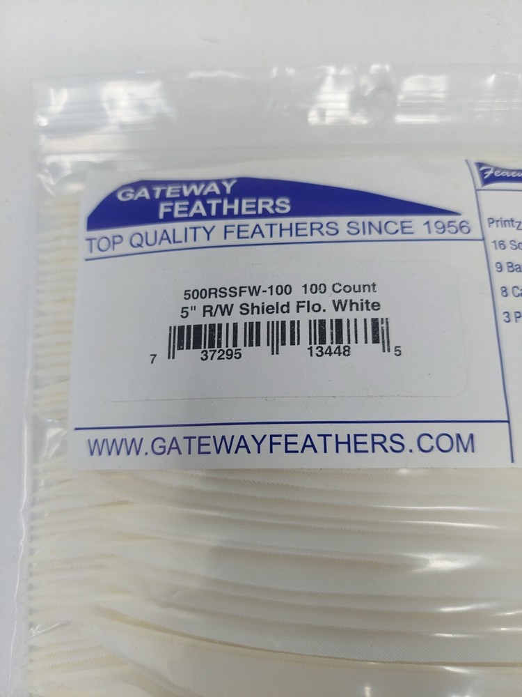 100pk Gateway Feathers 5" Right Wing: Shield Flo. Florescent White 500RSSFW-100