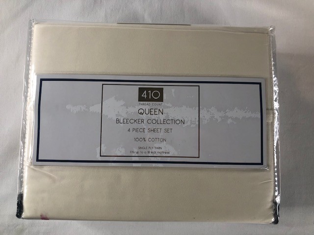 NIP 410 Thread Count Bleecker Collection Queen Sheets Set 100% Cotton Ivory