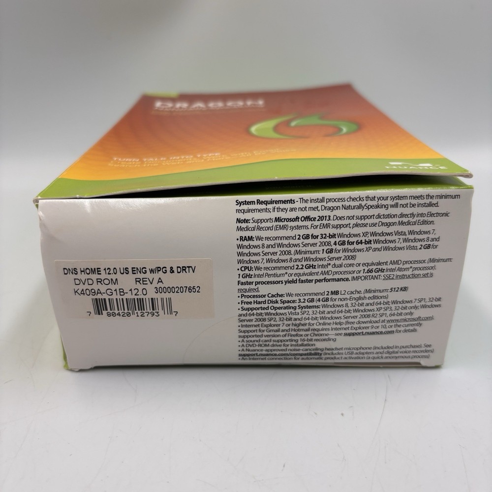 Dragon Naturally Speaking Home Edition version 12 Complete- New Open Box