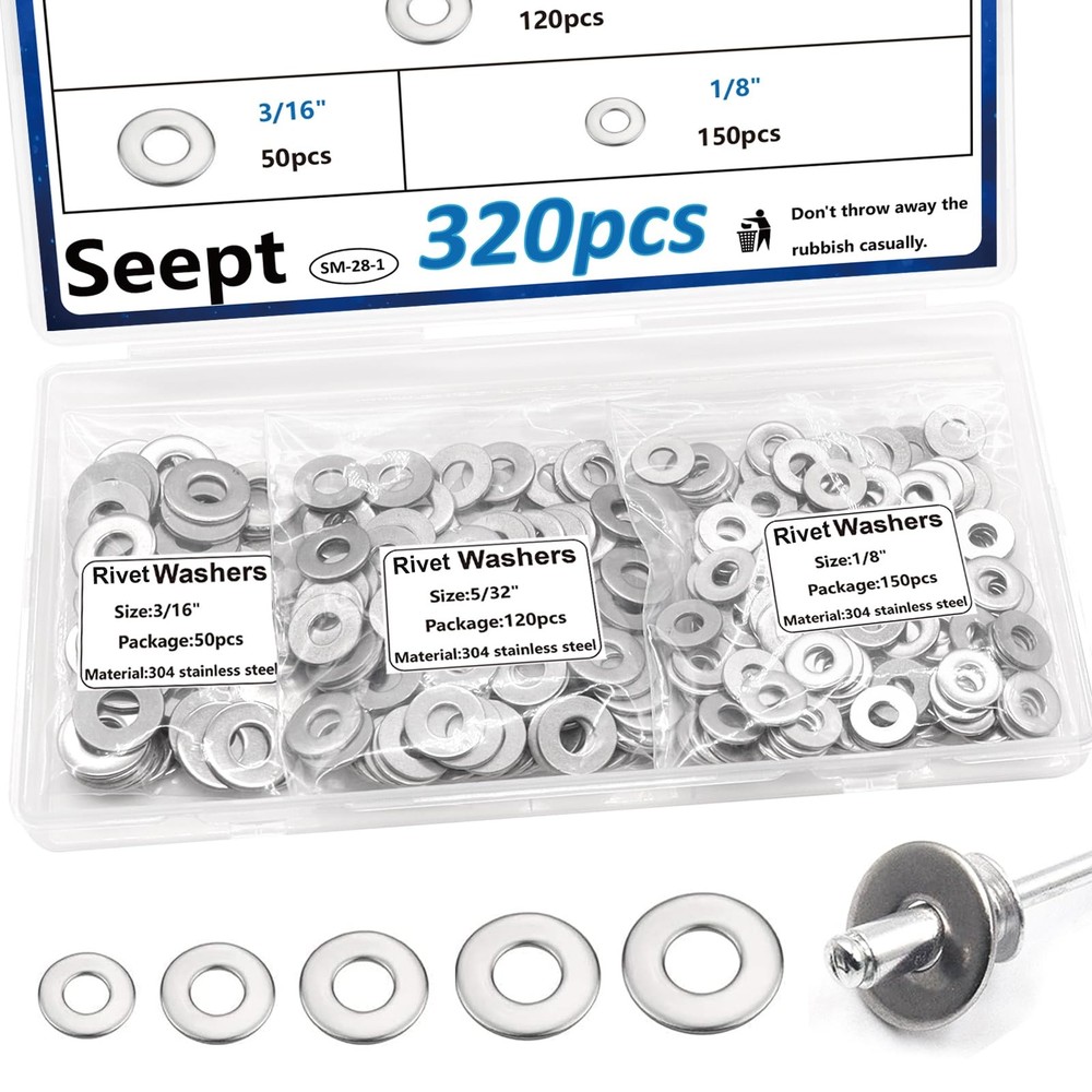 Seept 320PCS Silver Pop Rivet washers Assortment kit for Pop Rivets Diameter